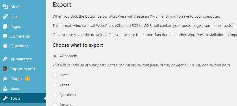 tool export konten blog wp