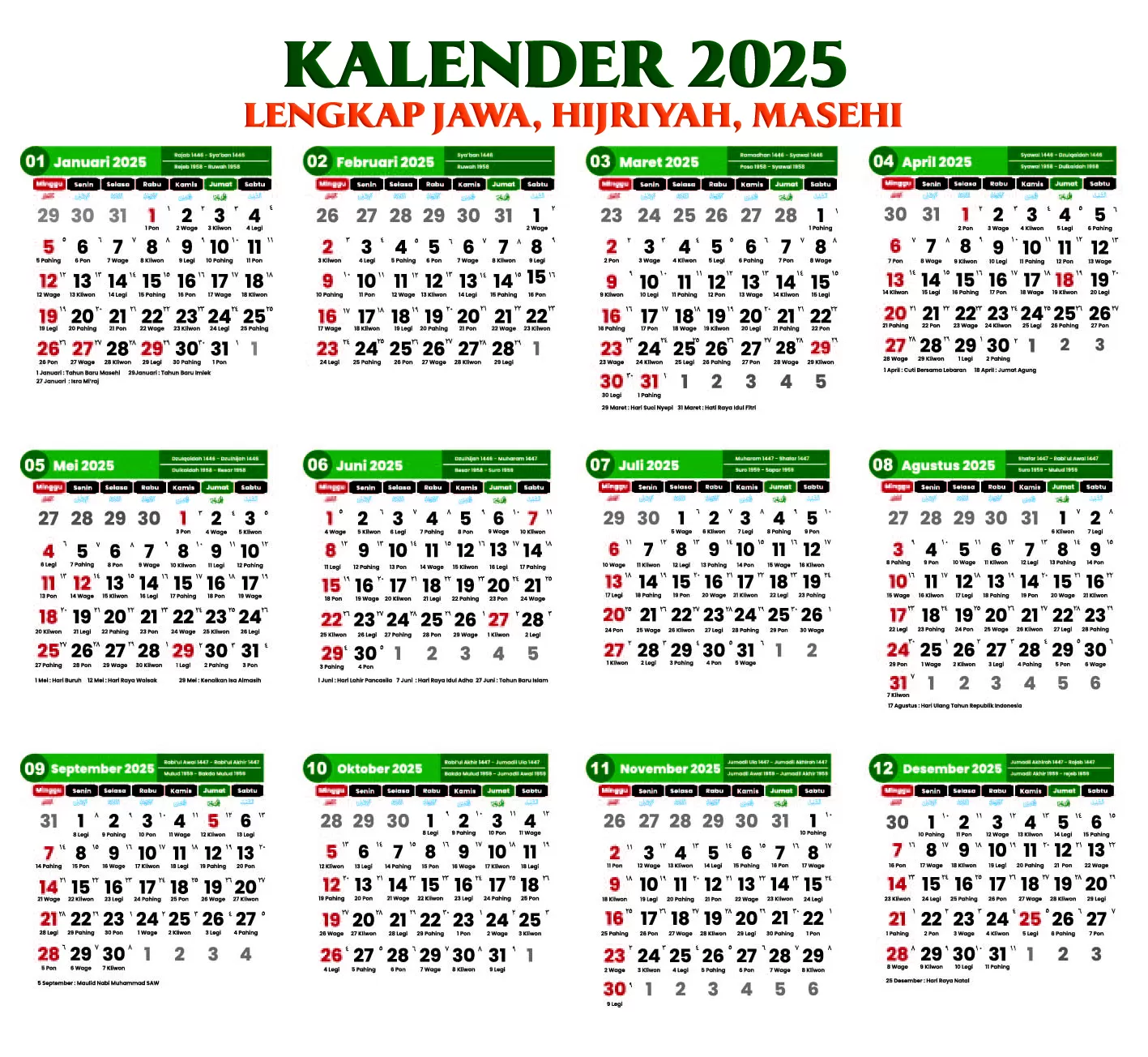 Kalender 2025 CorelDraw Lengkap