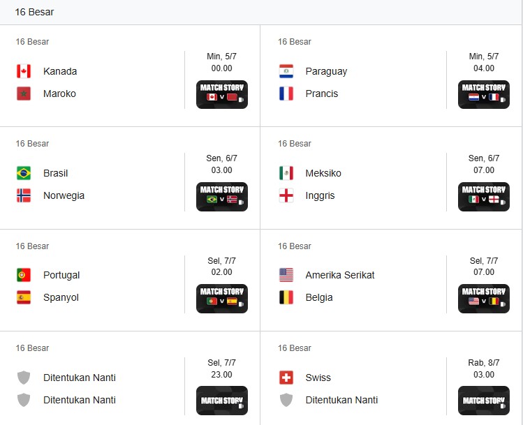 Jadwal Lengkap Piala Dunia 2026 Live TVRI Babak 16 Besar