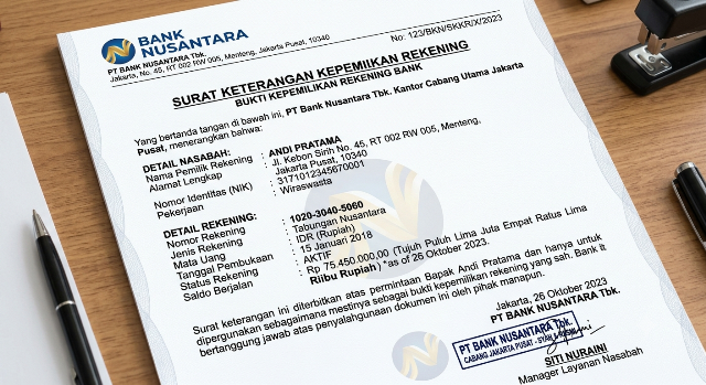 contoh bukti kepemilikan rekening bank